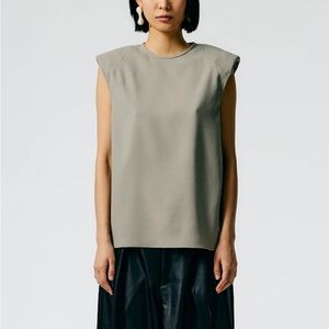 Tibi Chalky Drape Padded Shoulder Sleeveless Top